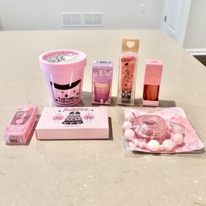 Kawaii Pink Makeup Bundle 7pc Lip Gloss Balm Set Gift Cute Beauty